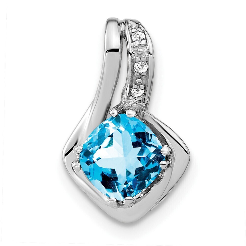 14k White Gold Blue Topaz And Diamond Chain Slide Pendant